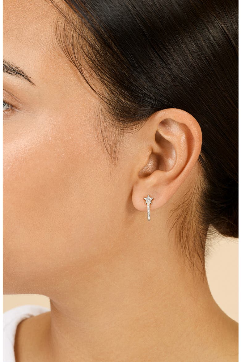Cubic Zirconia Star Hoop Earrings, Alternate, color, SILVER