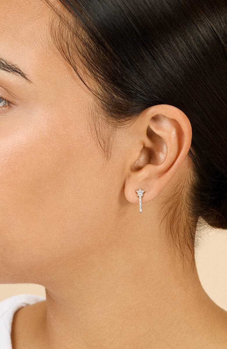 Sterling Forever Cubic Zirconia Star Hoop Earrings, Alternate, color, Silver