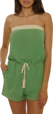 Lucky Brand Laguna Tie Waist Strapless Cover-Up Romper