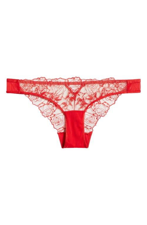 Bluebella Rosalie Red Embroidered Tulle Brazilian Panty Recycled Nylon In Red/sheer