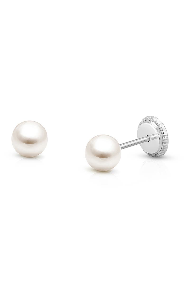 Tiny Blessings 14K Gold 4mm Pearl Studs Screw Back Earrings, Main, color, 14K White Gold