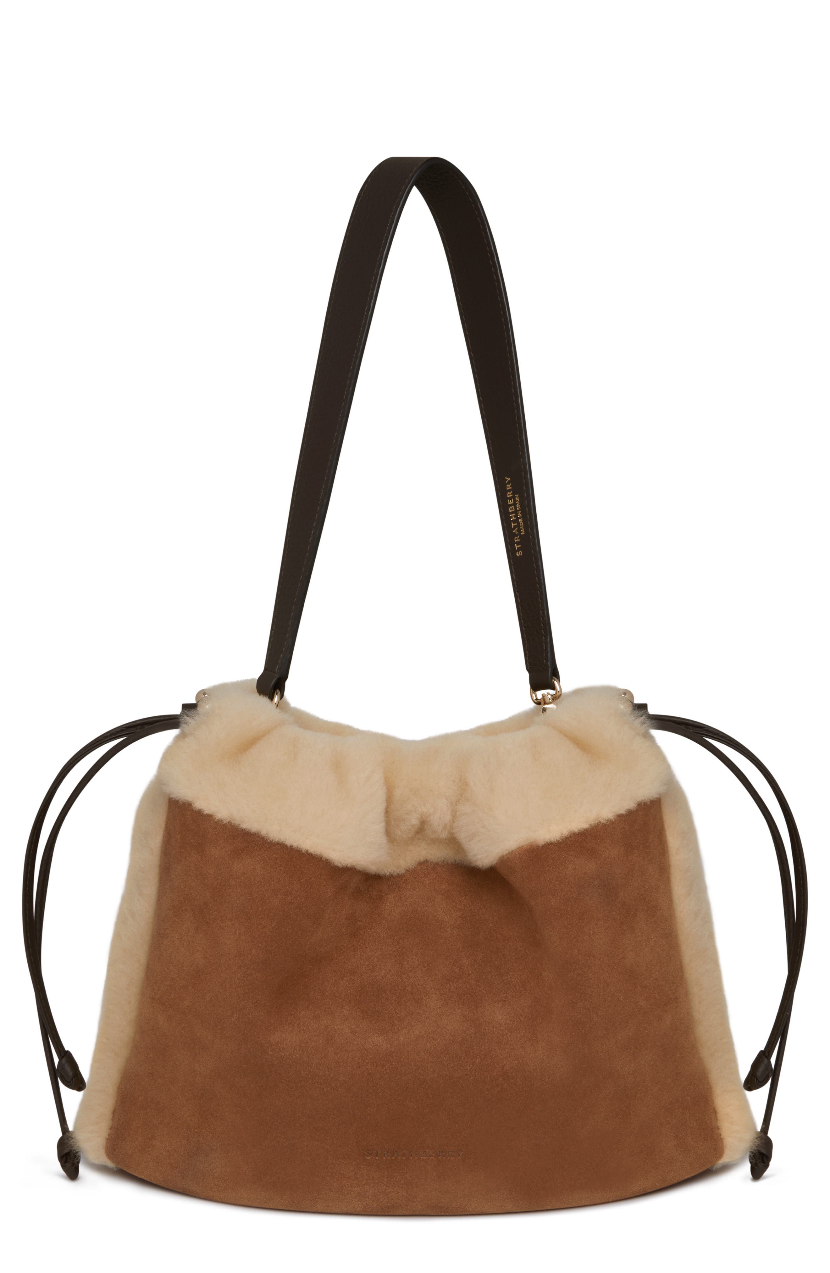 Strathberry Midi Suede & Genuine Shearling Handbag, Main, color, Tan