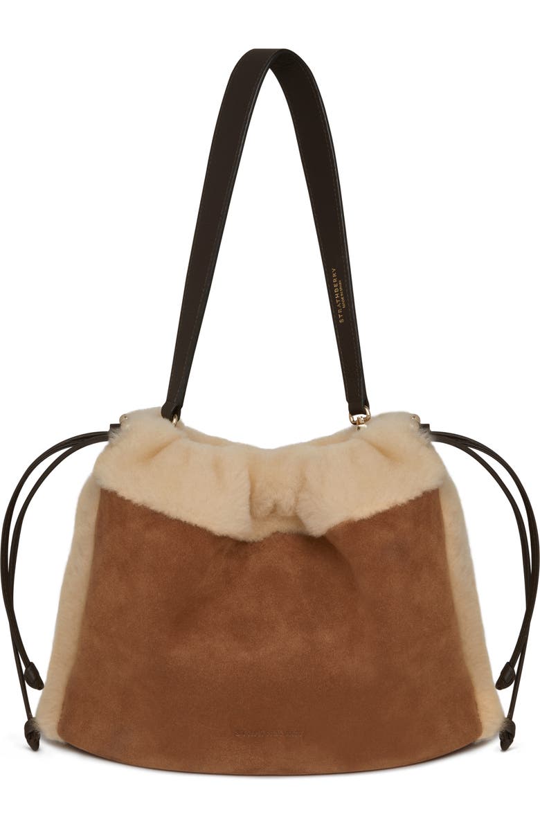 Strathberry Midi Suede & Genuine Shearling Handbag, Main, color, Tan