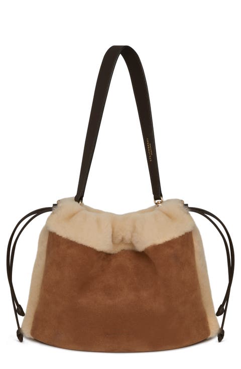 Midi Suede & Genuine Shearling Handbag