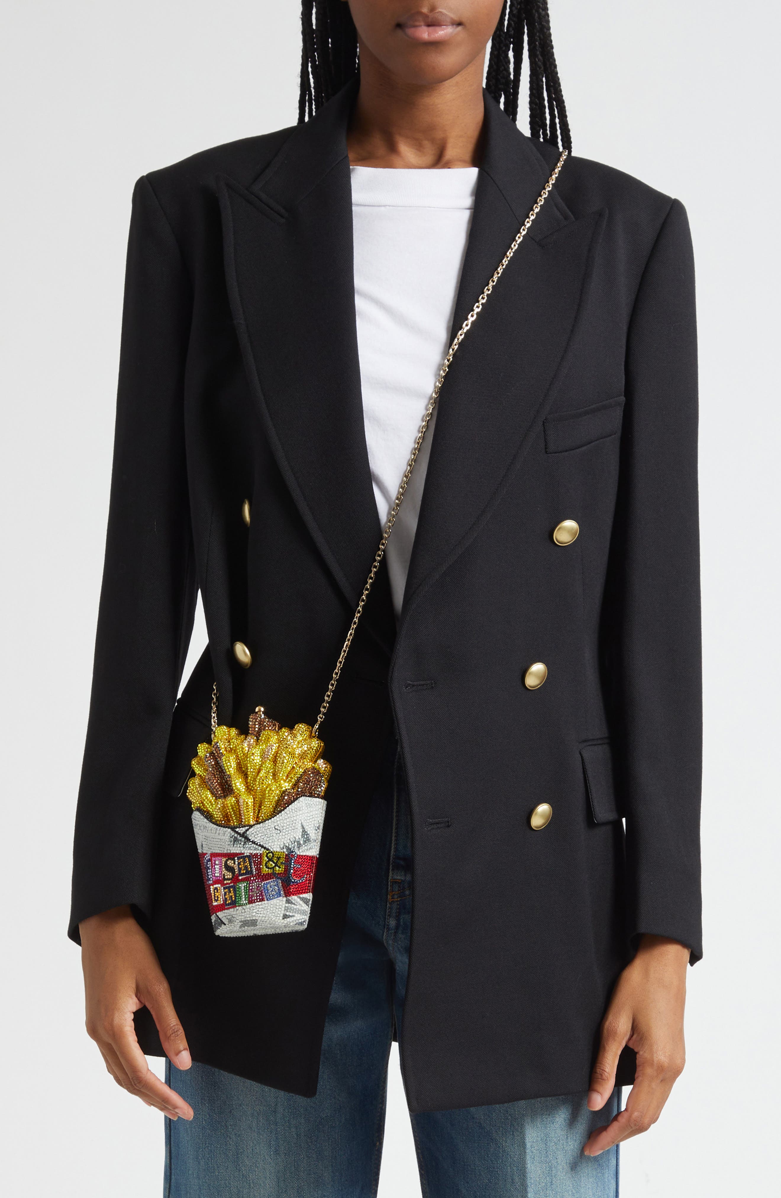 JUDITH LEIBER COUTURE French Fries & Chips Crystal Embellished Clutch, Alternate, color, Champagne Transparent Multi