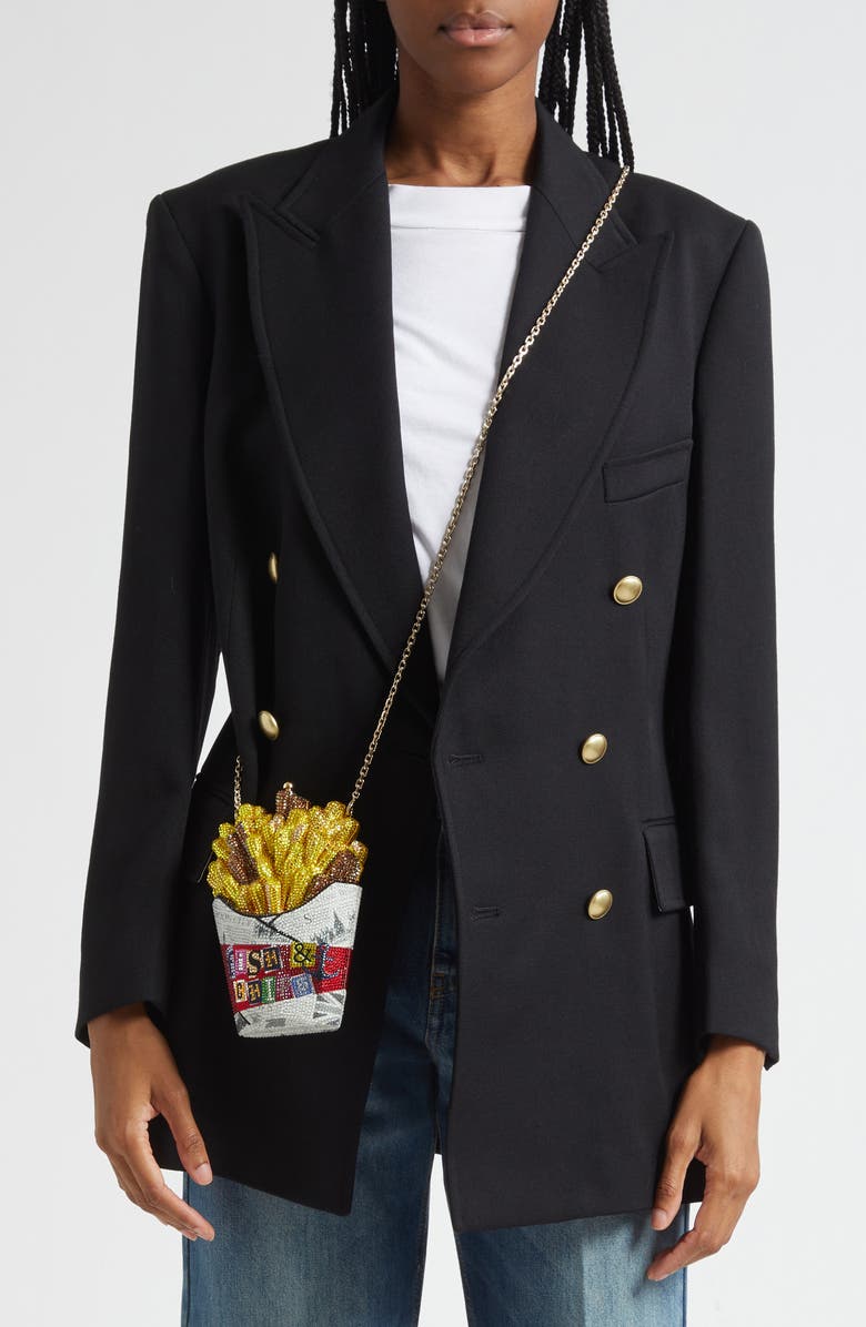 JUDITH LEIBER COUTURE French Fries & Chips Crystal Embellished Clutch, Alternate, color, Champagne Transparent Multi