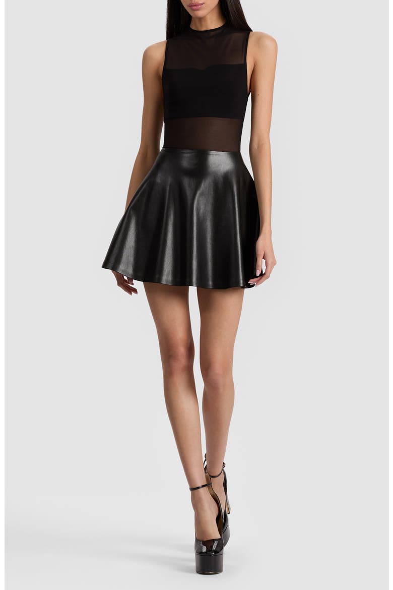 Mesh & Faux Leather Minidress, Main, color, BLACK