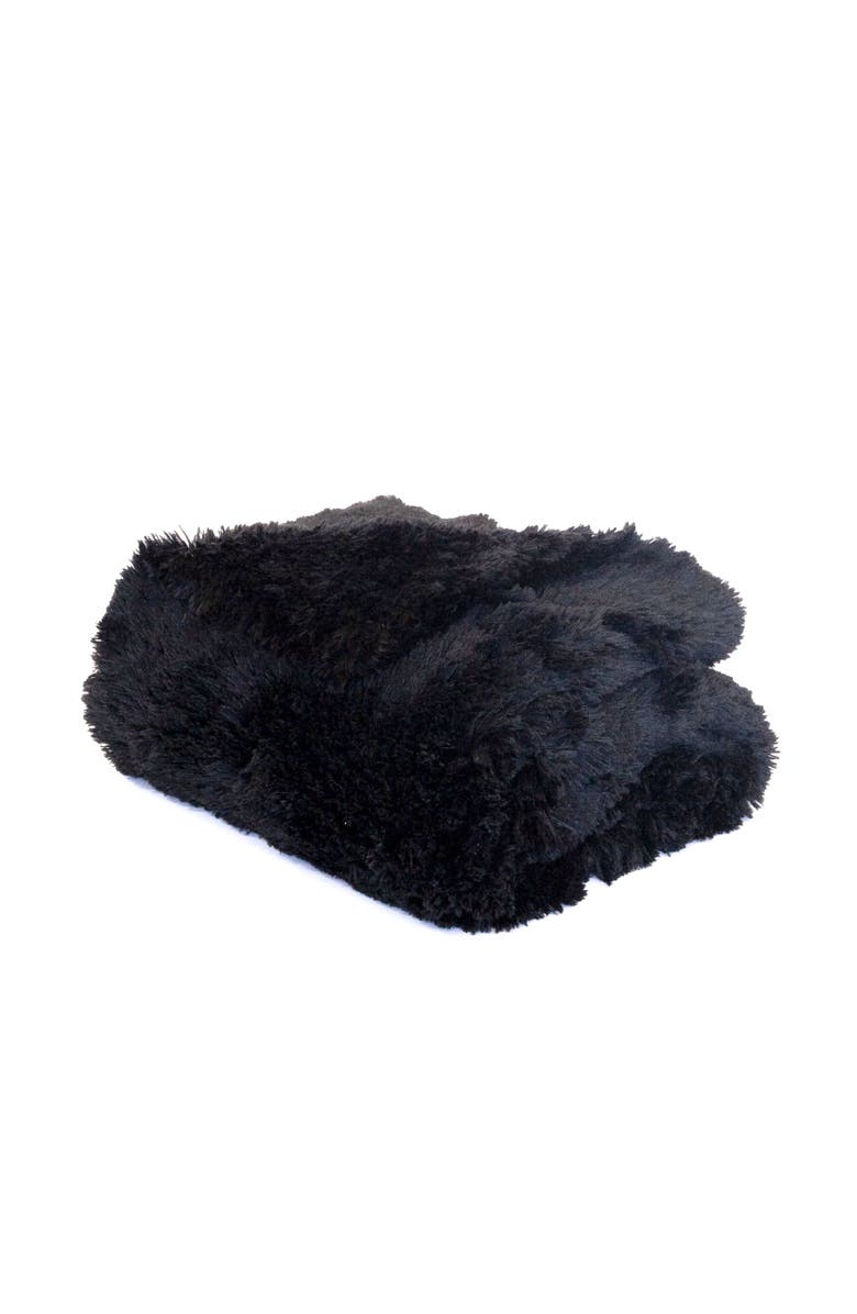 Sea To Me Blankets San Francisco Shag Faux Fur Throw Blanket, Main, color, Black