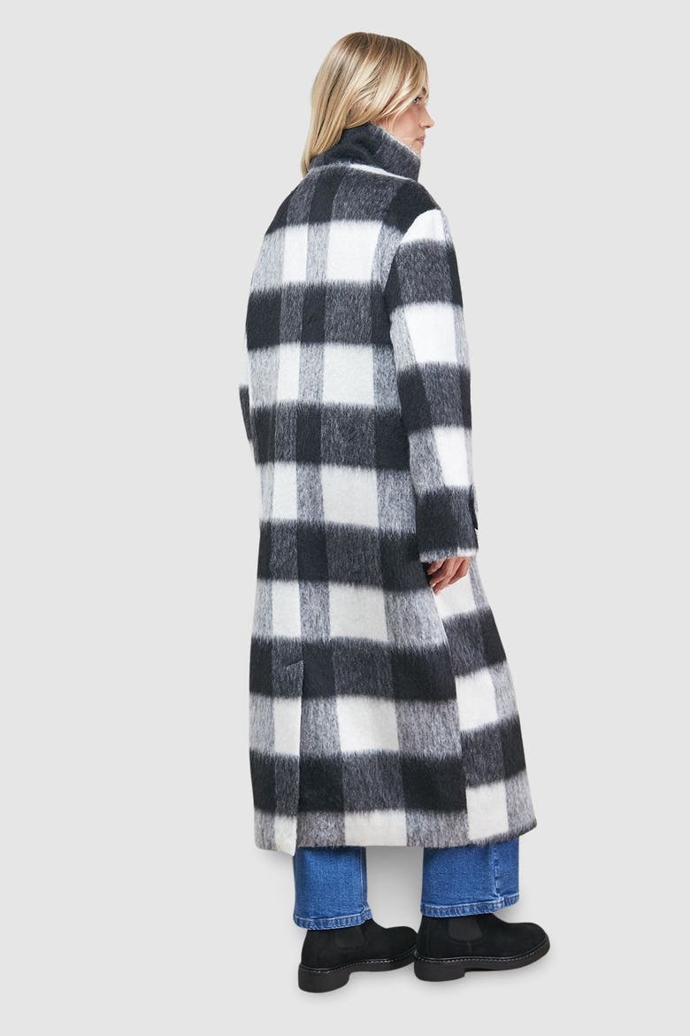 Brushed Check Funnel Neck Coat, Alternate, color, Black