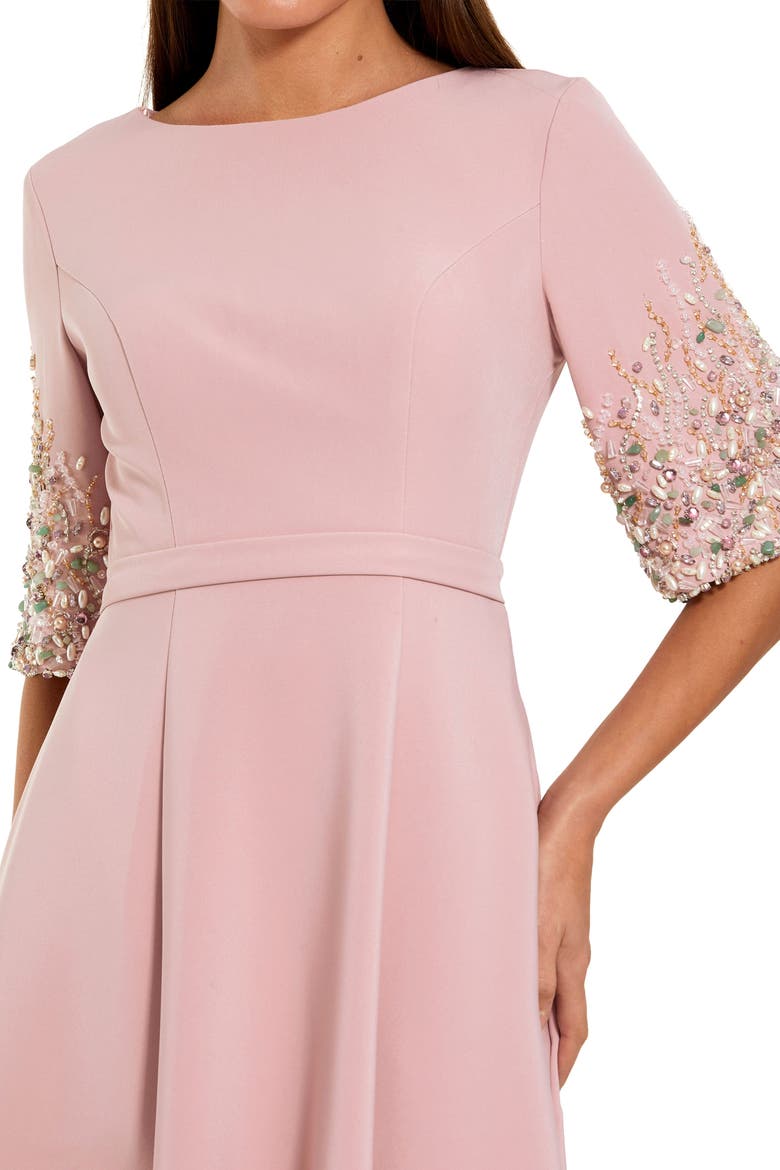 Women's 3/4 Sleeve Crepe Gown With Sleeve Embellishments, Alternate, color, Rose