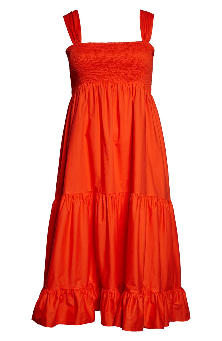 Halogen<sup>®</sup> Smocked Tiered Cotton Midi Dress, Alternate, color,