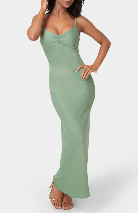 Draped Back Crepe Maxi Slipdress