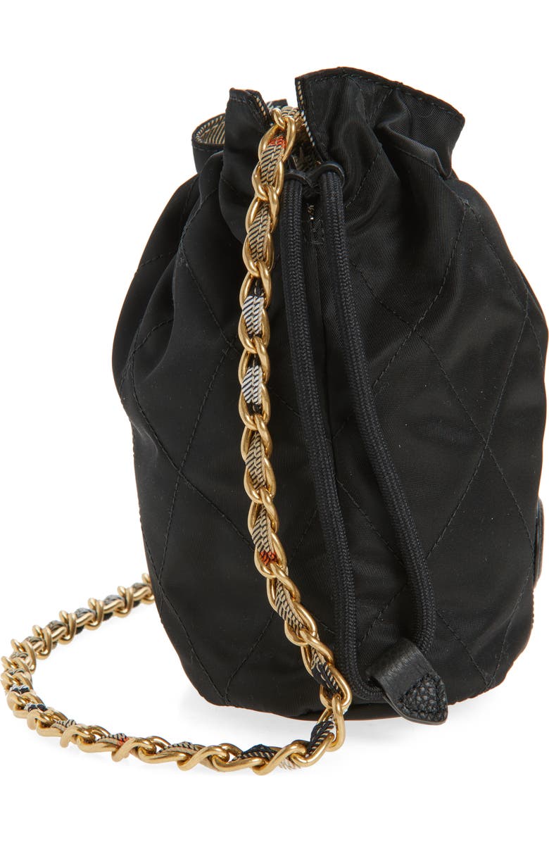 Burberry Horseshoe Quilted Nylon Bucket Bag, Alternate, color, Black