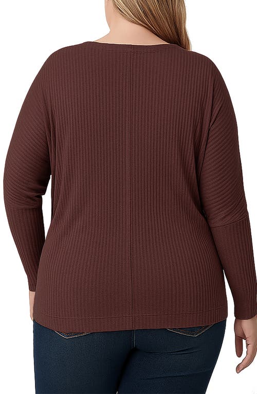 Standards & Practices Batwing Sleeve Rib Top In Brown