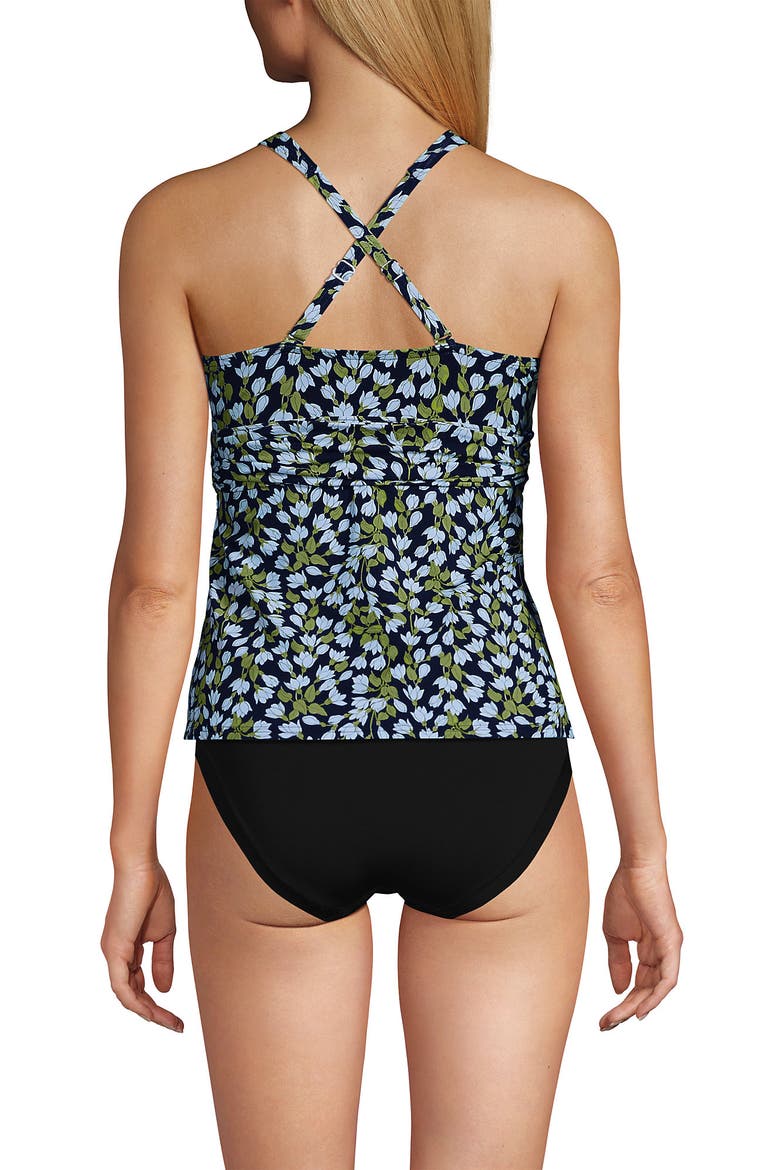 D-Cup V-Neck Plunge X Back Tankini Top, Alternate, color, Navy Mini Bloom Floral
