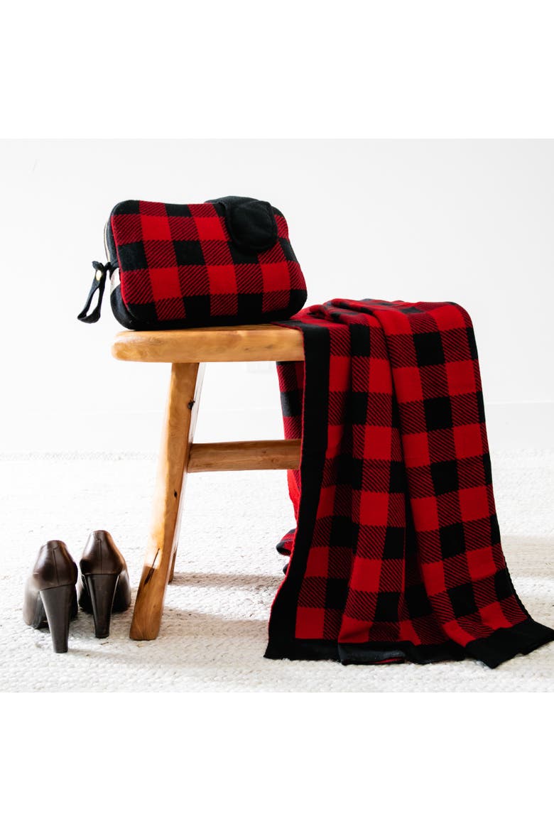 Plaid Organic Cotton Travel Blanket and Eye Mask Set, Main, color, Red