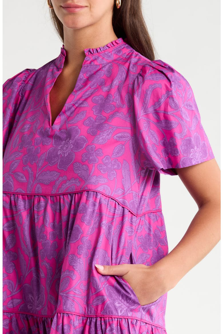 Candace Floral Tiered Cotton Minidress, Alternate, color, FUCHSIA-PURPLE