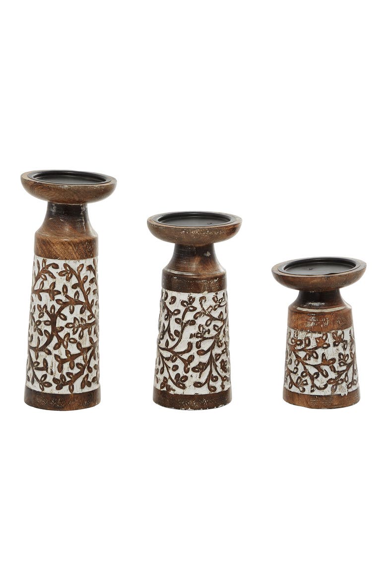 Natural Brown Mango Wood Candle Holder - Set of 3, Alternate, color, BROWN