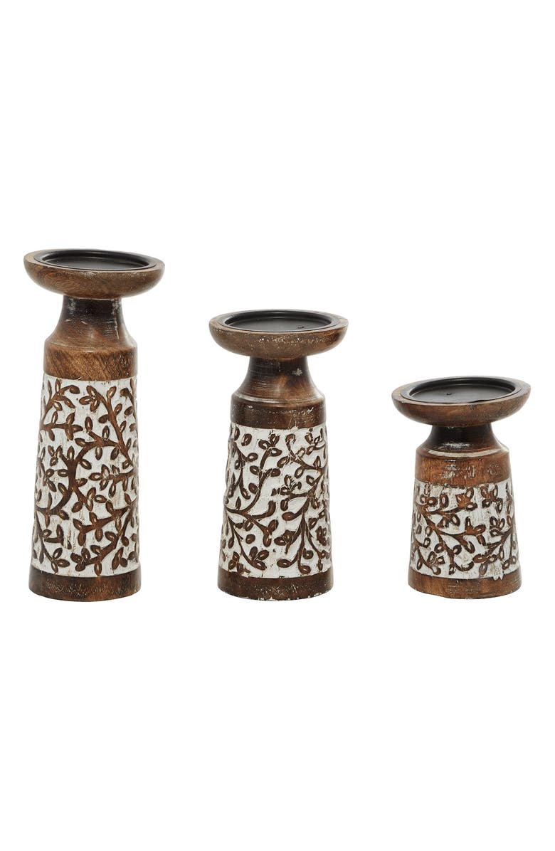 WILLOW ROW Natural Brown Mango Wood Candle Holder - Set of 3, Alternate, color, Brown