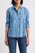 Caslon® Heart Embroidered Cotton Chambray Button-Up Shirt