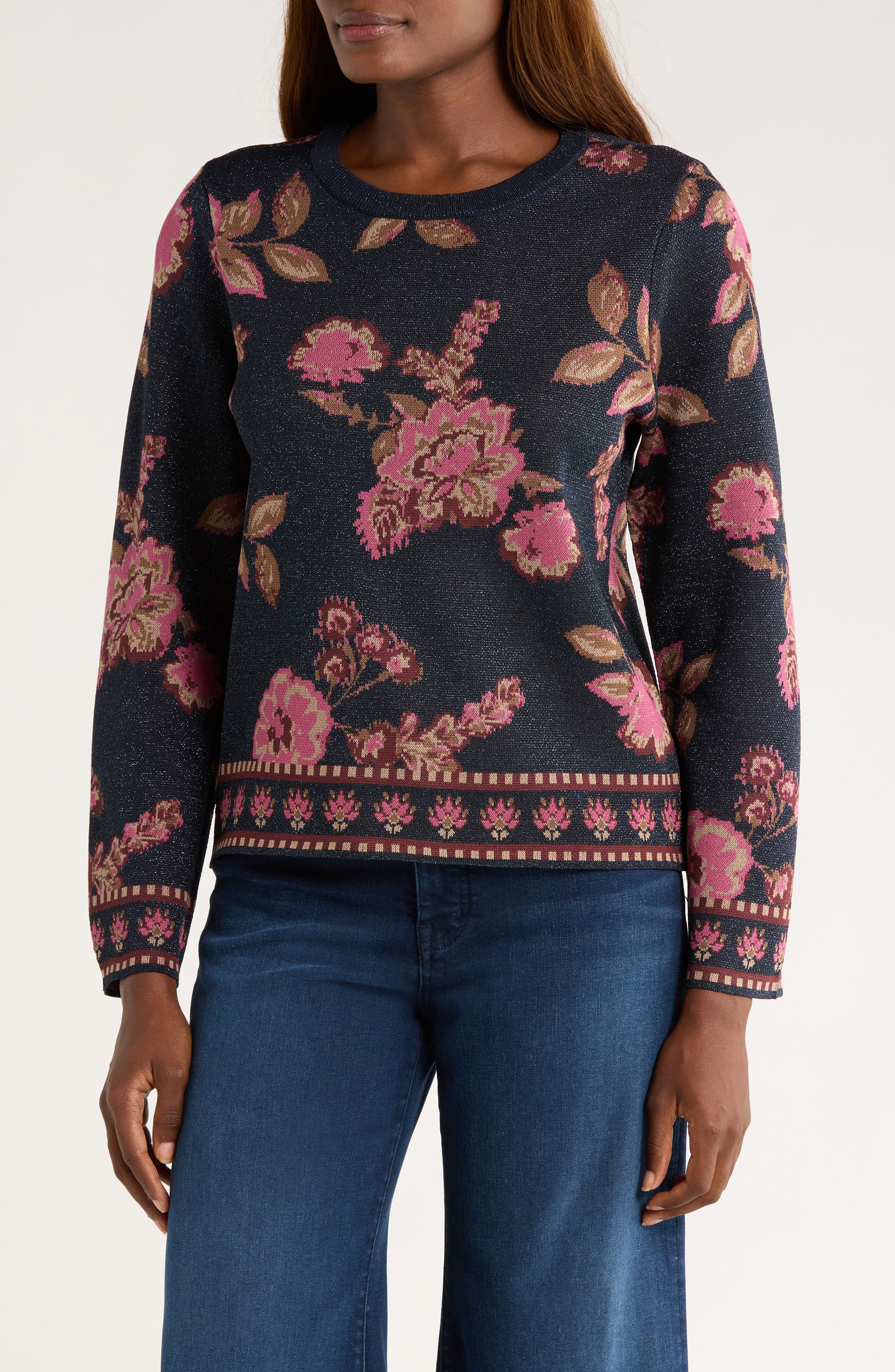 Vince Camuto Floral Crewneck Sweater