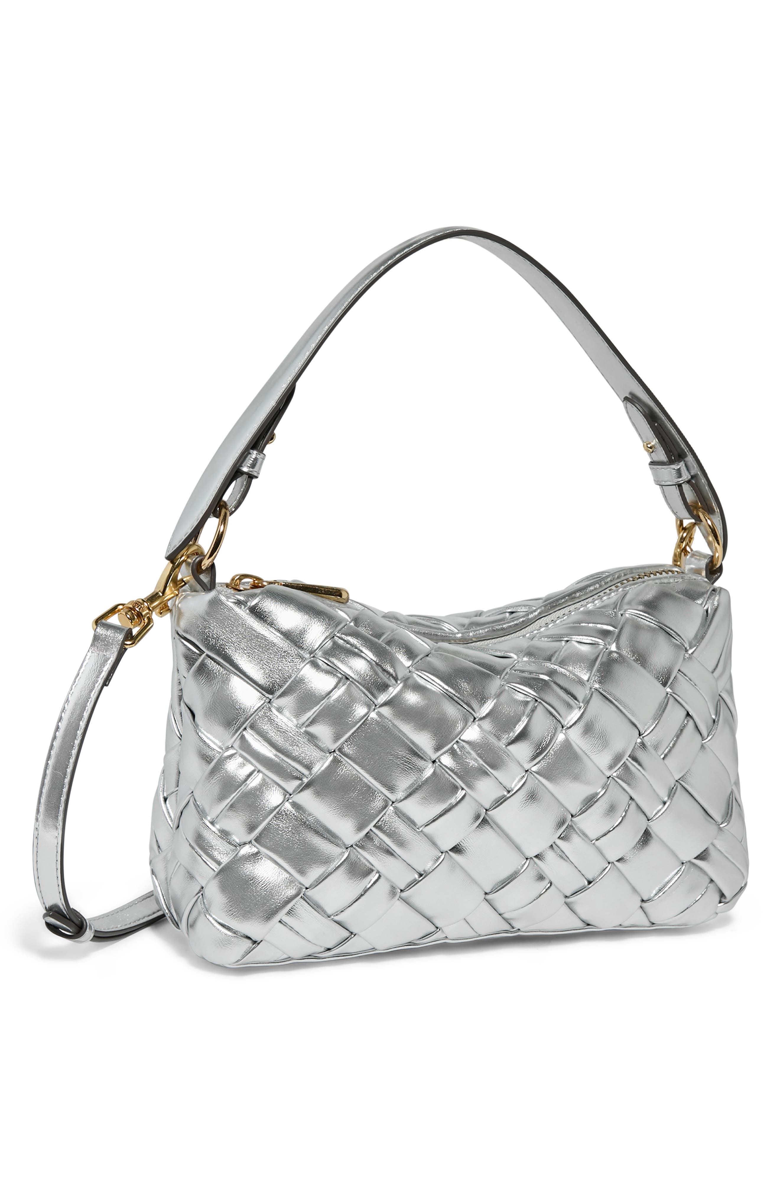 Ava Convertible Leather Shoulder Bag, Alternate, color, WOVEN METALLIC