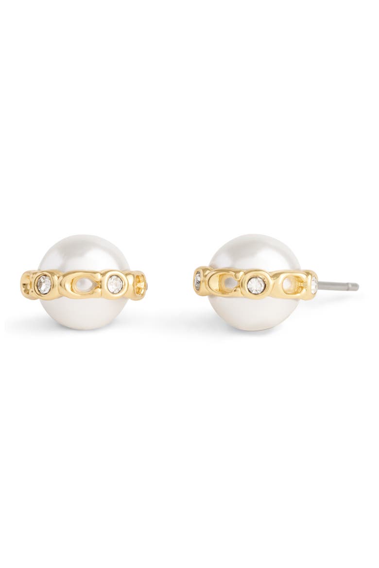 Faux Pearl Stud Earrings, Main, color, PEARL/ GOLD