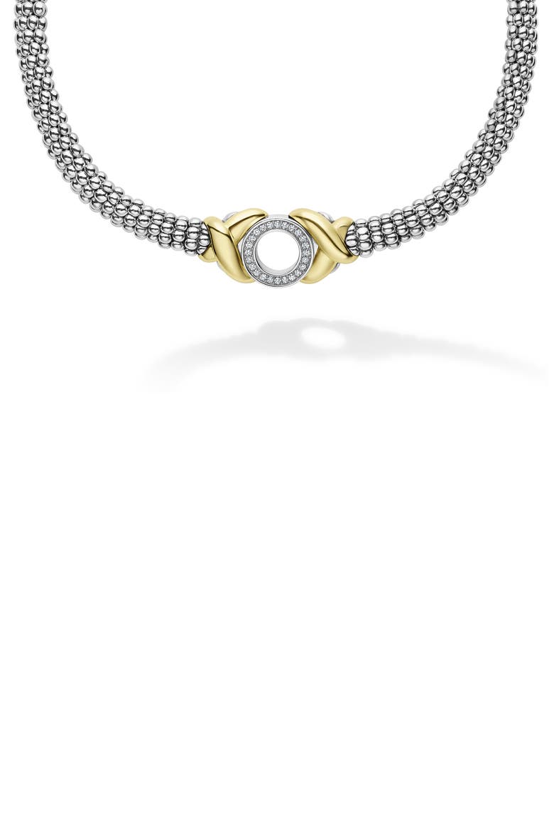 Embrace Pavé Diamond Circle Caviar Necklace, Main, color, SILVER