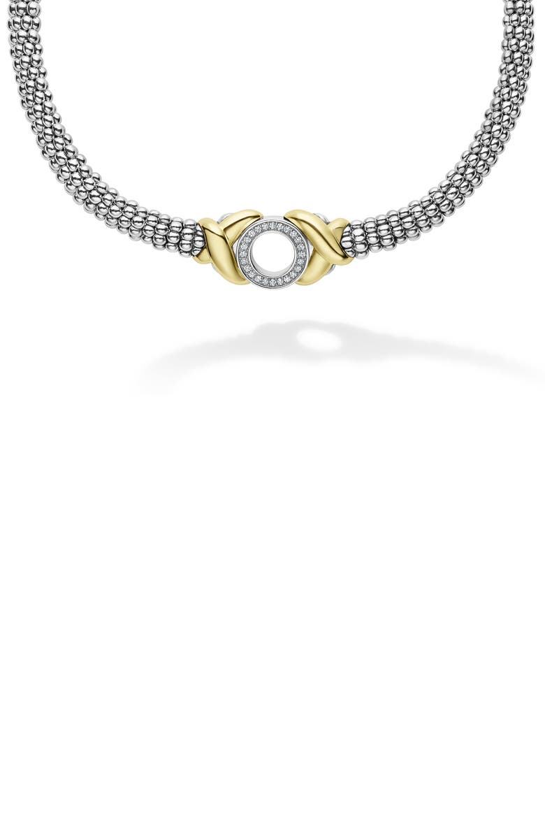 LAGOS Embrace Pavé Diamond Circle Caviar Necklace, Main, color, 