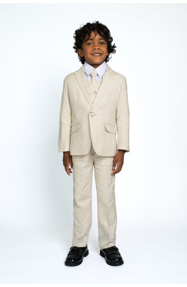 Peanut Butter Collection Kids' Oasis 5-Piece Slim Fit Linen Suit, Main, color, Sand