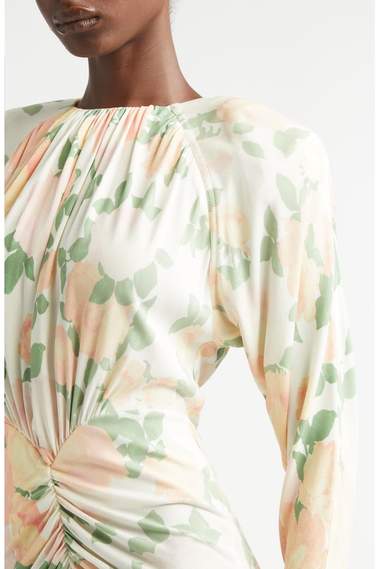 Peony Print Long Sleeve Minidress, Alternate, color, IVORY/ PINK/ GREEN