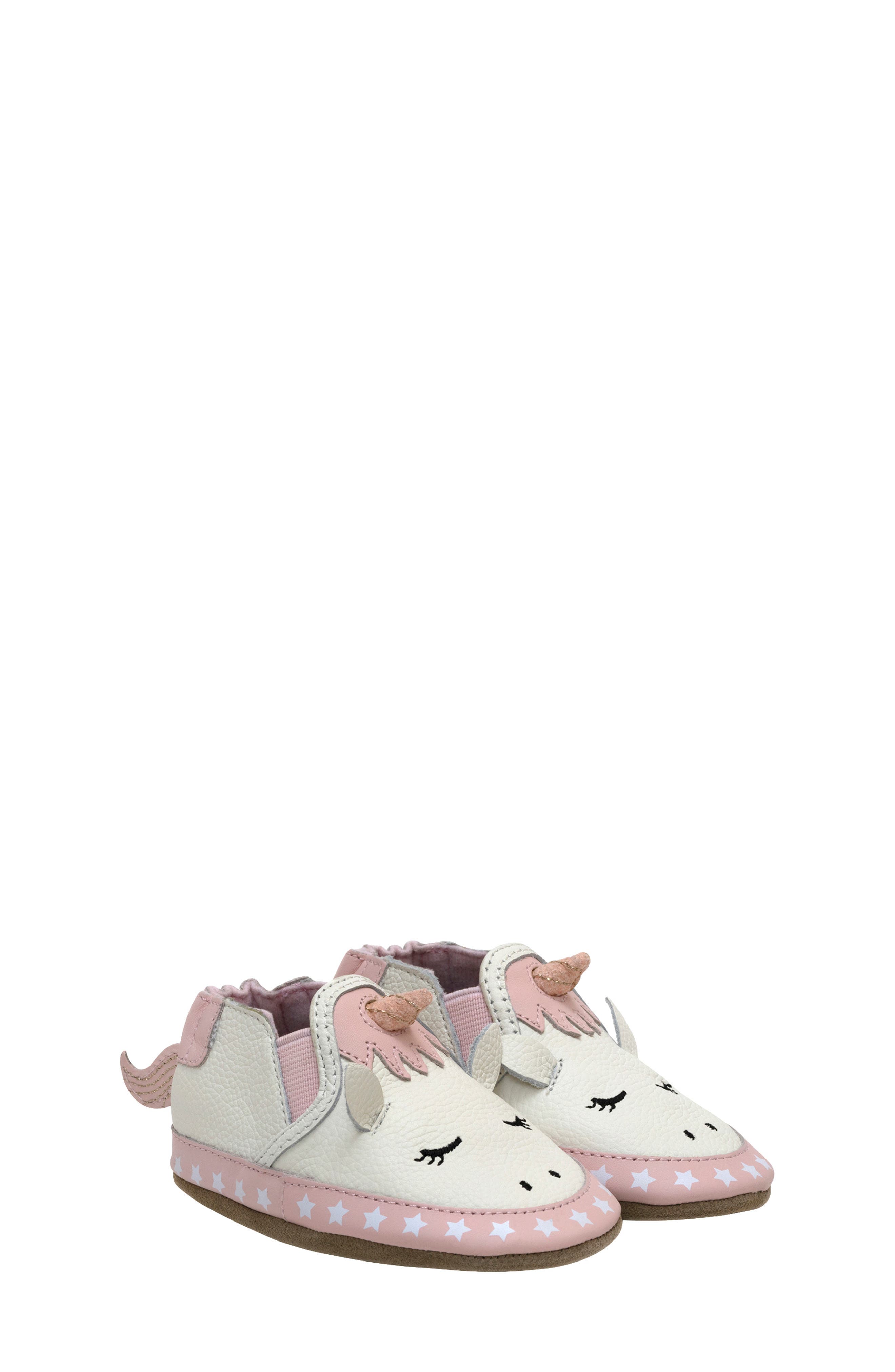 Robeez<sup>®</sup> Unicorn Crib Shoe, Main, color, White