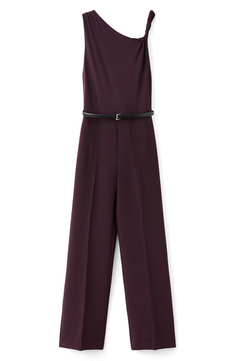 MANGO Twist Strap Belted Jumpsuit, Main, color, Wine