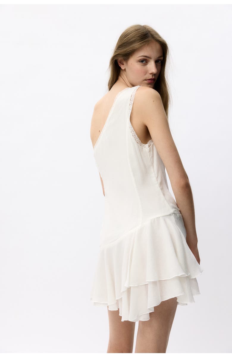 H&M Flounced One-shoulder Dress, Alternate, color, Cream