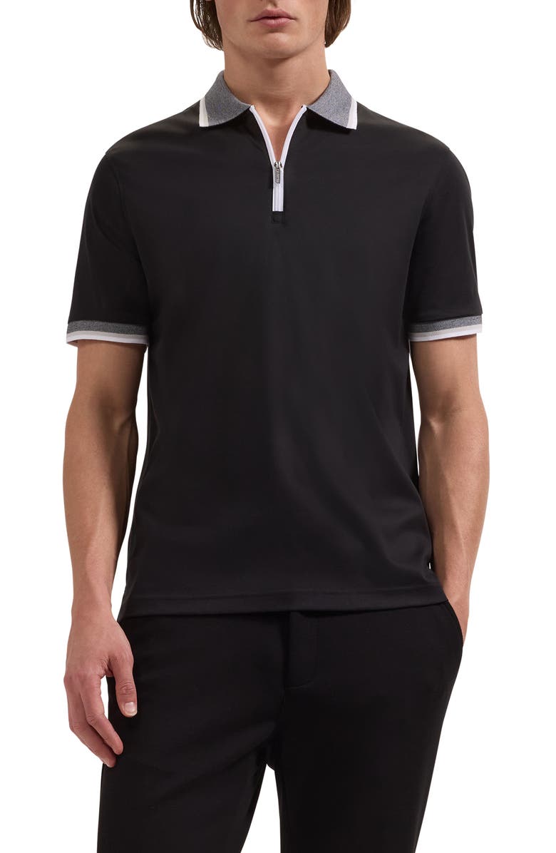 Bugatchi Quarter Zip Polo, Main, color, Black