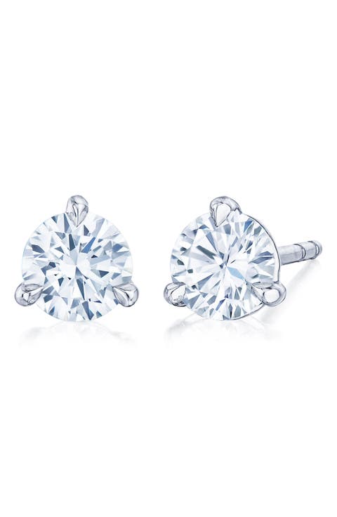 Round Brilliant Cut Diamond & Platinum Stud Earrings - 1.00ct.