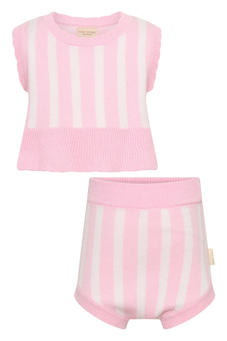 Stripe Cotton Knit Top & Shorts Set, Main, color, PINK