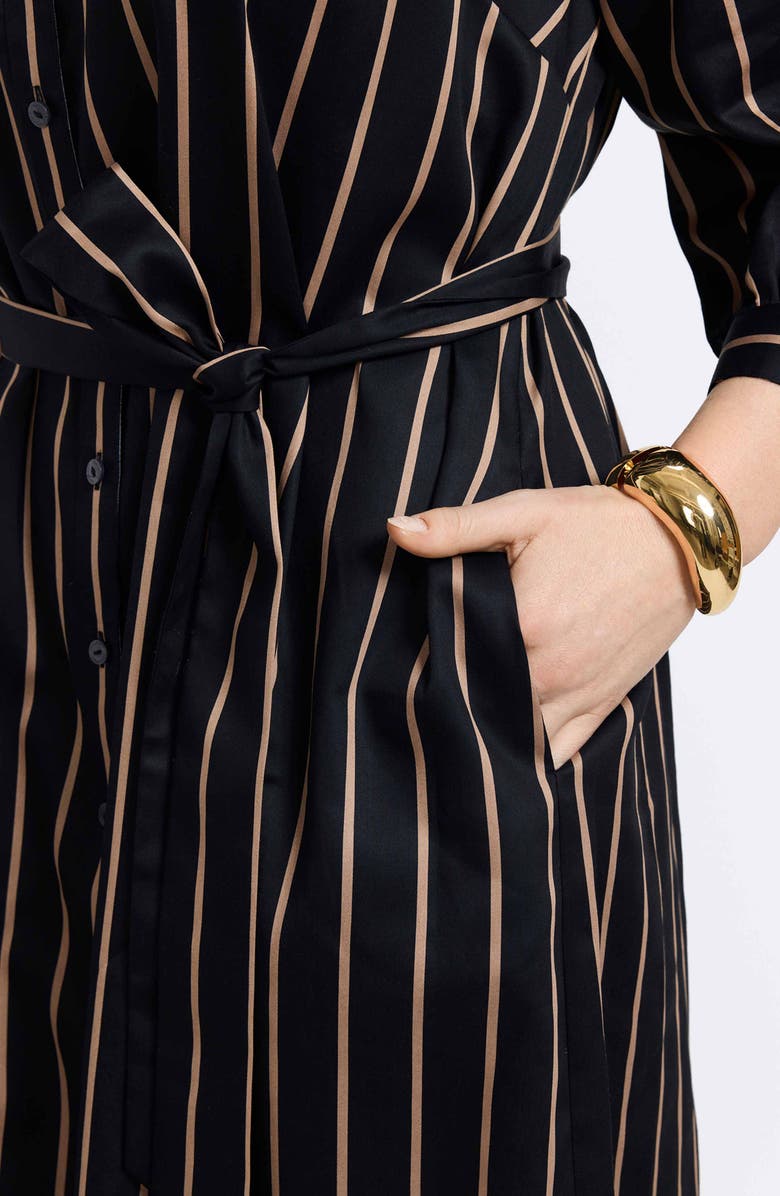 Foxcroft Esther Stripe Cotton Shirtdress, Alternate, color, Black/ Almond