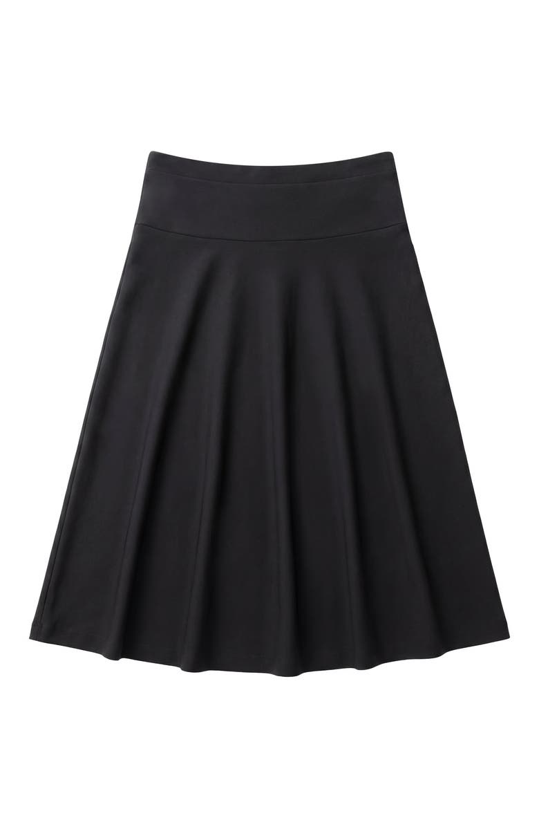 ELLE COUTURE Ponte Pull On Stretch Flared Midi Skirt, Main, color, Black