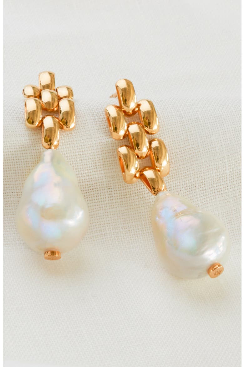 Heirloom Baroque Pearl Drop Earrings, Alternate, color, YELLOW GOLD