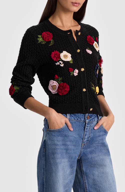 Alice And Olivia Dollie Floral Cardigan In Black