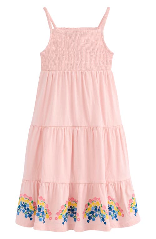 Mini Boden Kids' Enza Shell Embroidered Tiered Cotton Sundress In Chalk Pink Rainbows