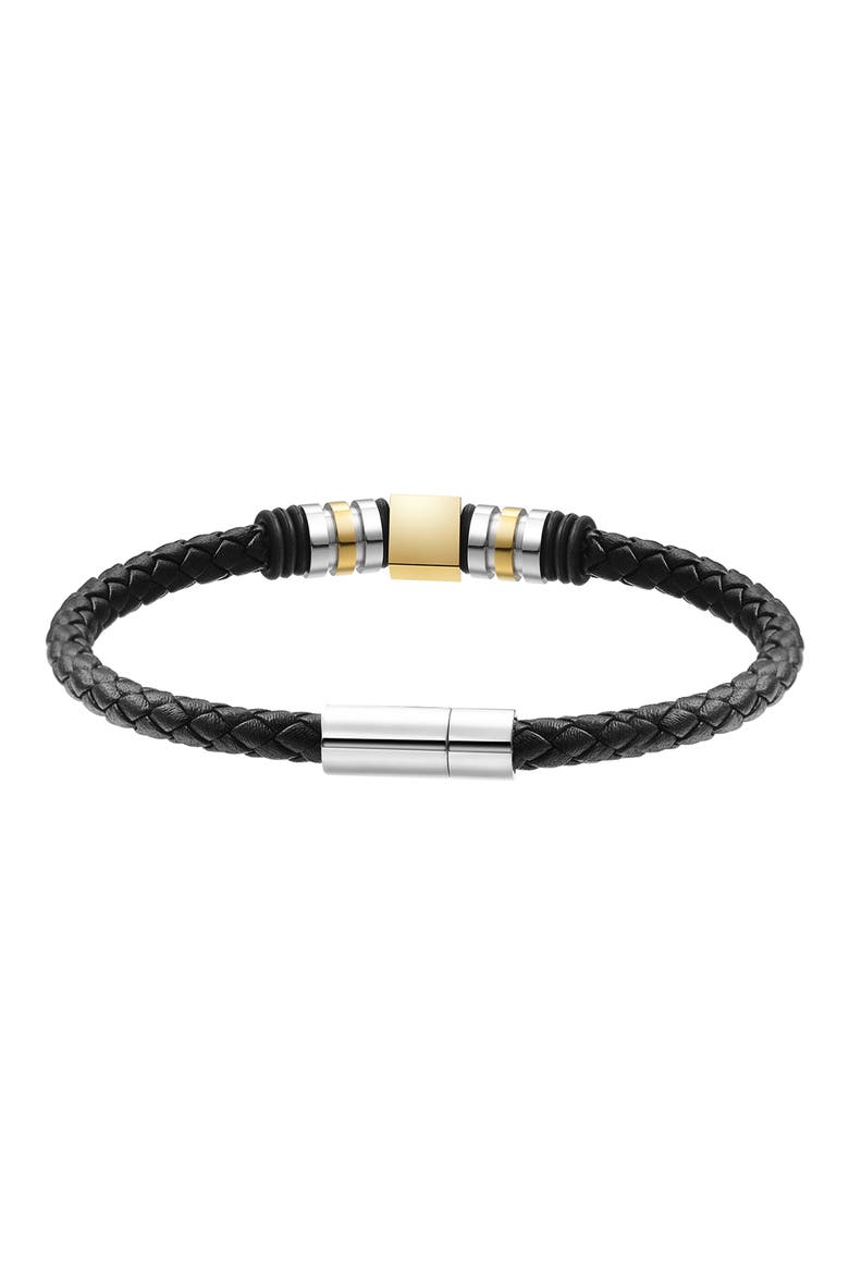 Men's Ornament Leather Bracelet, Alternate, color, GOLD