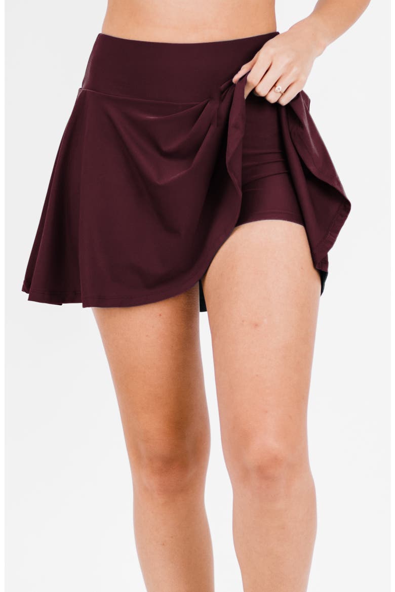 Flowy Swim Skirt With Shorts, Alternate, color, Wine