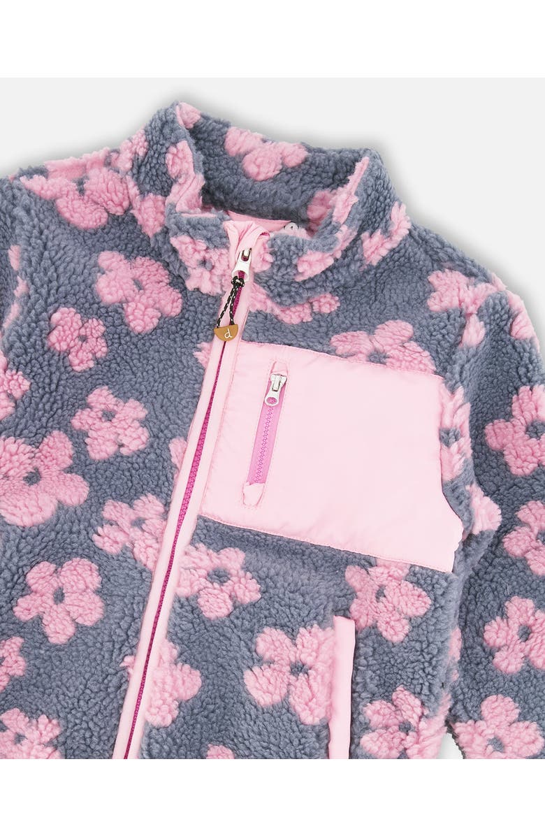 Deux par Deux Fleece Long Sleeve Flowers Jacket, Alternate, color, Pink Flowers