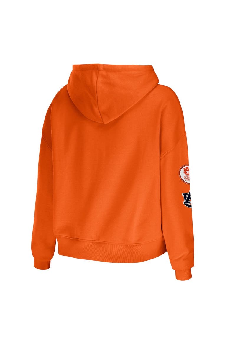 Women's WEAR by Erin Andrews Orange Auburn Tigers Mixed Media Cropped Pullover Hoodie, Alternate, color, Orange