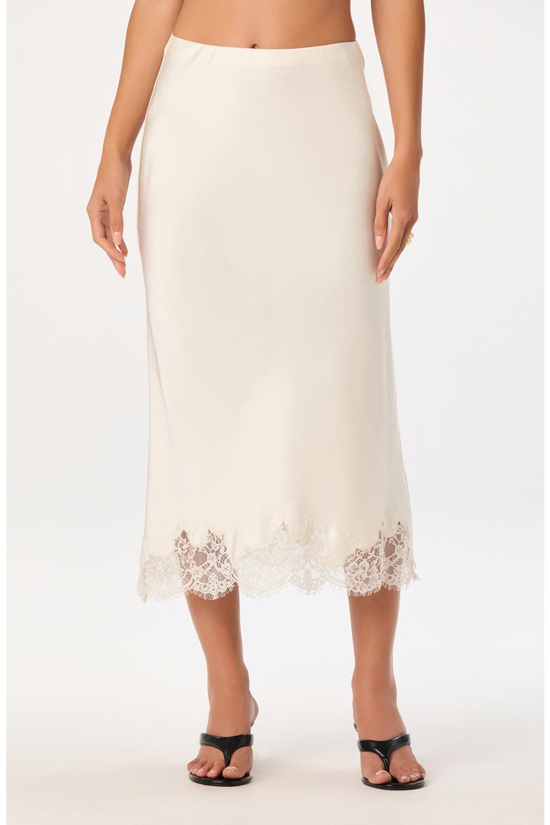 Blossom Lace Trim Midi Skirt, Main, color, IVORY