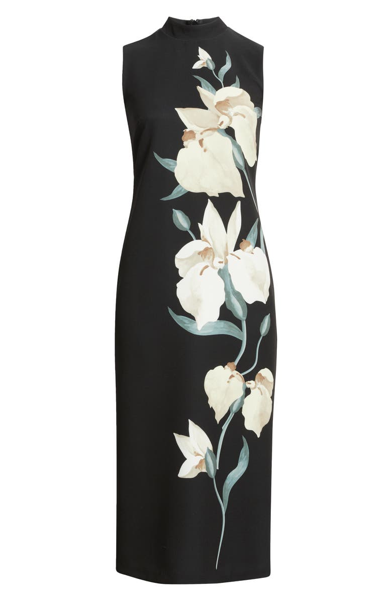 Anne Klein Floral Print Mock Neck Midi Dress, Alternate, color, Anne Black Multi