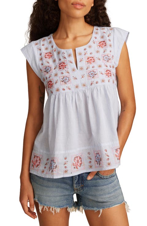 Embroidered Short Sleeve Cotton Peasant Top