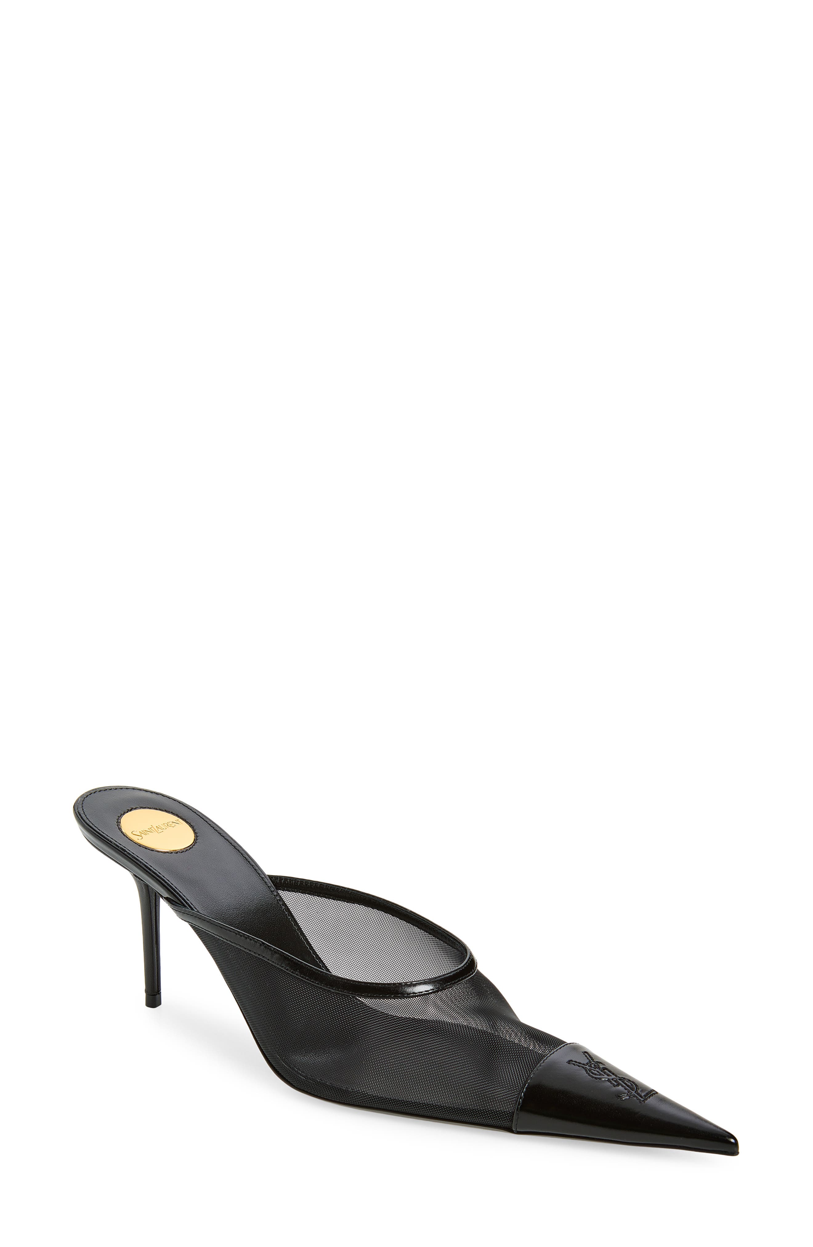 Saint Laurent Renee Pointed Toe Mule, Main, color, Nero/ Nero